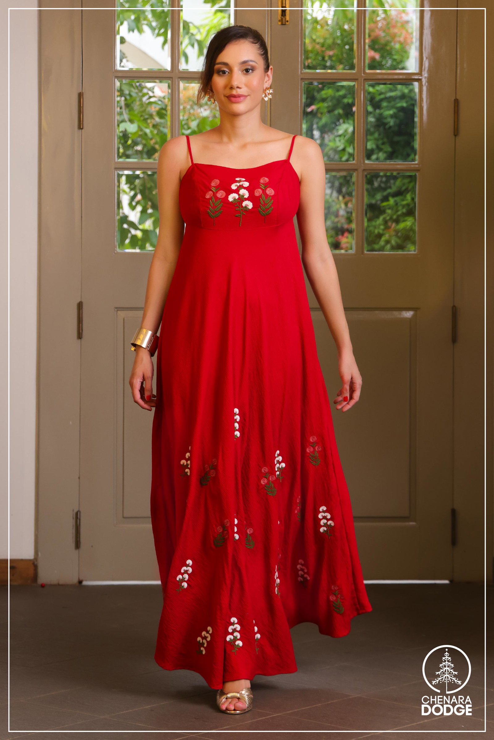 Red Embroidered Maxi Dress